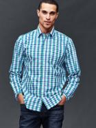 Gap Men Multi Gingham Poplin Shirt - Green Malachite