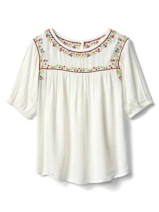 Gap Women Embroidery Yoke Top - Ivory Frost