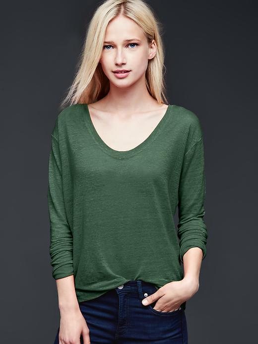 Gap Women Linen Scoop Neck Tee - Cucumber Peel