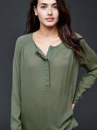 Gap Women Shirred Long Sleeve Blouse - Cool Olive