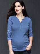 Gap Ribbed Henley Top - Blue Chill