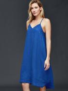 Gap Women Linen Cami Dress - Blue Edge
