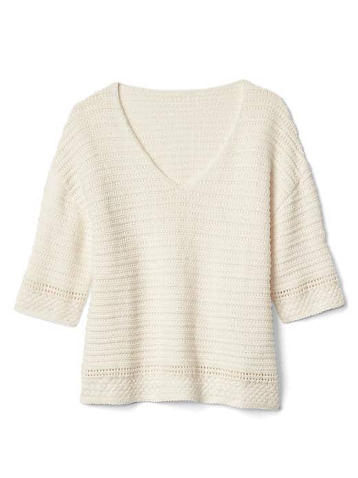 Gap Women Textured V Neck Sweater - Snow Cap
