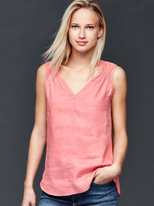 Gap Women Shirred Linen Tank - Promenade Pink