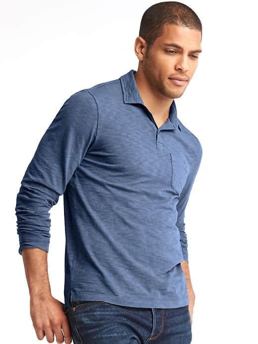 Gap Men Slub Long Sleeve Polo - Dark Night