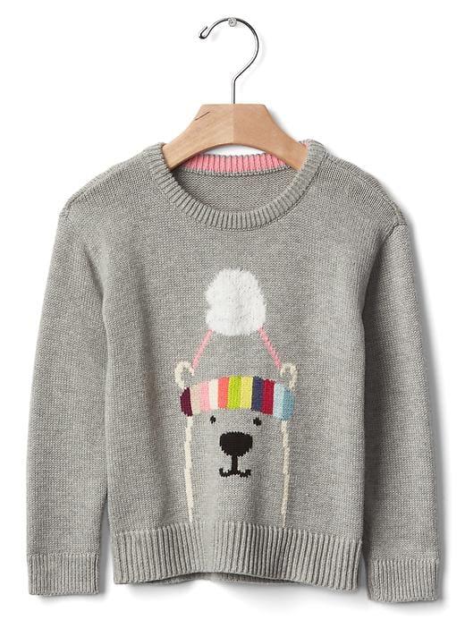 Gap Bright Stripes Bear Sweater - Grey Heather