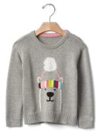 Gap Bright Stripes Bear Sweater - Grey Heather