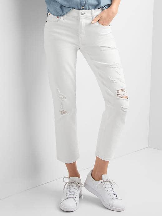 Gap Mid Rise Destructed Slim Crop Jeans - White