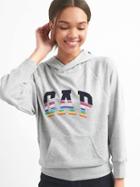 Gap Women Stripe Logo Pullover Hoodie - Heather Grey
