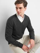 Gap Men Merino Wool V Neck Sweater - Charcoal Heather