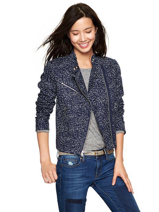 Gap Printed Tweed Moto Jacket - Navy Print