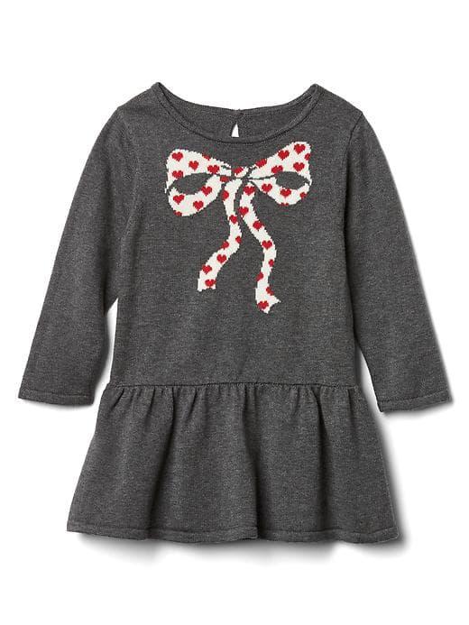 Gap Bow Intarsia Drop Waist Dress - Heather Grey