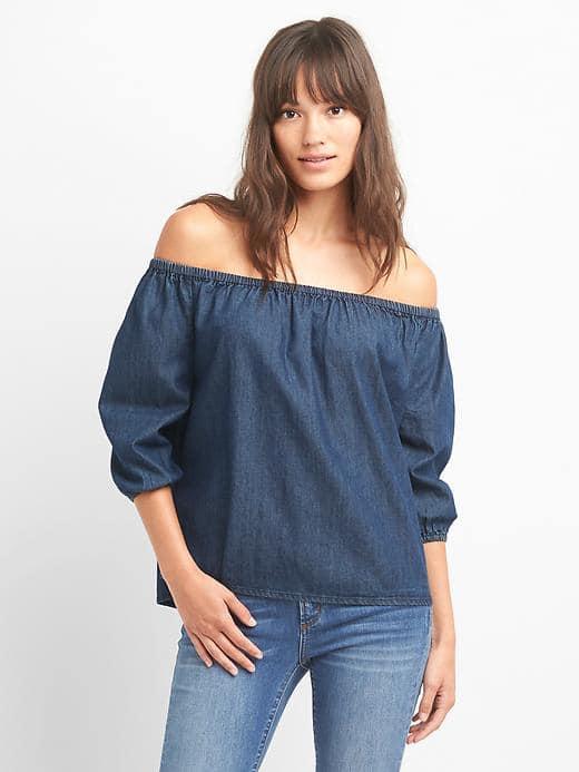 Gap Women Off Shoulder Denim Top - Dark Indigo 10