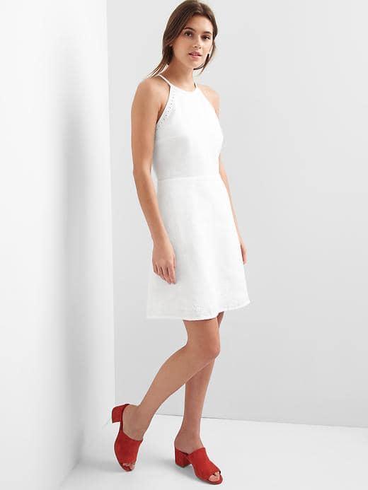 Gap Women Linen Cotton Embroidery Halter Dress - White
