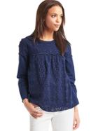 Gap Women Long Sleeve Eyelet Top - Dark Night