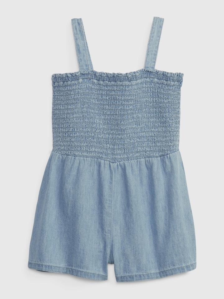 Toddler Denim Smocked Romper With Washwell