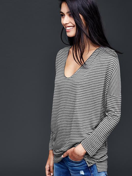 Gap Stripe Scoop Neck Tunic - Sparkle Heather Gray