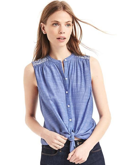 Gap Women Diamond Embroidery Sleeveless Shirt - Blue