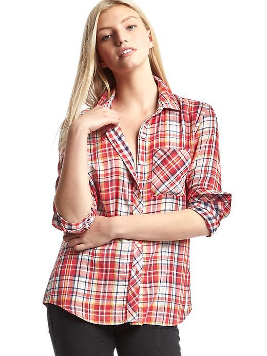 Gap Women Double Layer Plaid Shirt - Red Plaid