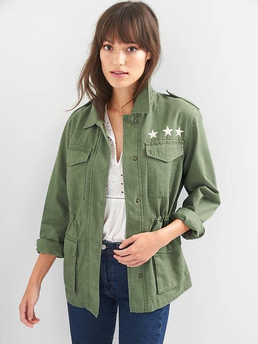 Gap Women Logo Stripe Utility Jacket - Monterey Cypress