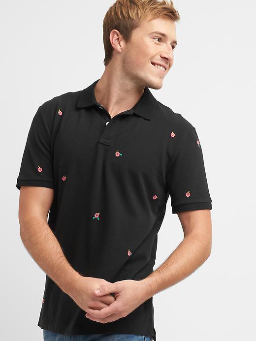 Gap Men Hibiscus Embroidery Polo - True Black