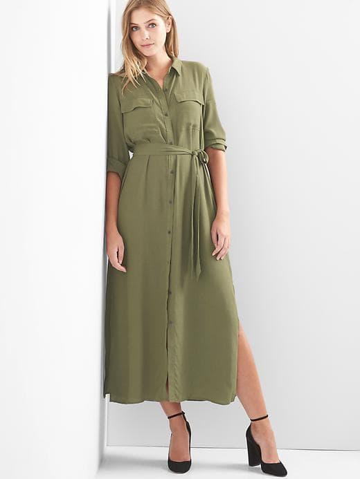 Gap Maxi Tie Belt Shirtdress - Black Moss