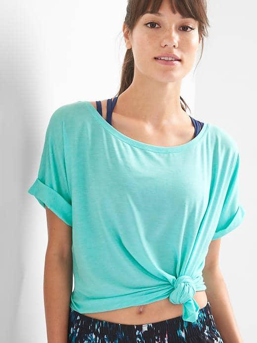 Gap Women Gapfit Breathe Roll Sleeve Tee - Aqua Glaze