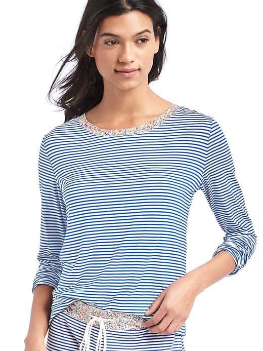 Gap Women Mix And Match Stripe Sleep Tee - Preppy Stripe Active Blue