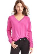 Gap Women Wool Cashmere Blend V Neck Sweater - Pink Heather