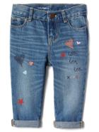 Gap Doodle Embroidery Girlfriend Jeans - Medium Wash