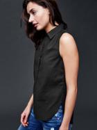 Gap Women Textured Sleeveless Collar Shirt - True Black