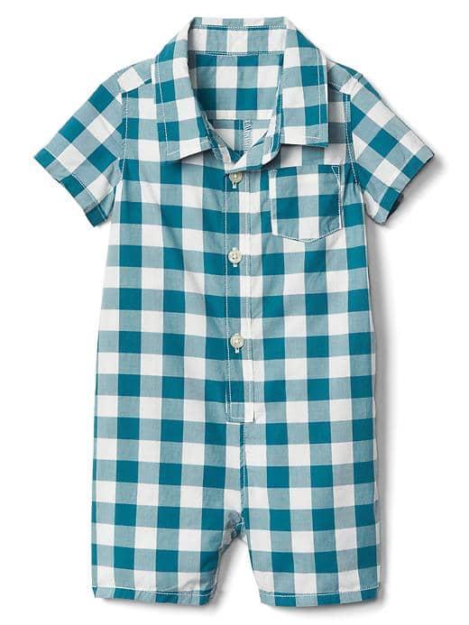 Gap Plaid Short Sleeve Shorty One Piece - Slate Teal