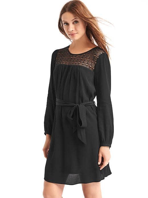 Gap Women Crochet Panel Tie Belt Dress - True Black