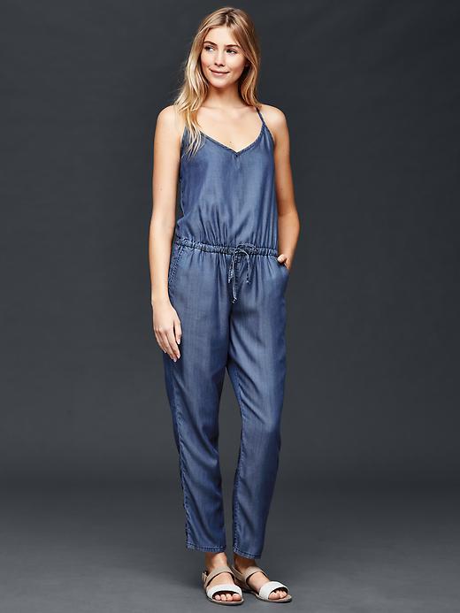Gap Women 1969 Tencel Denim Cami Jumpsuit - Dark Indigo