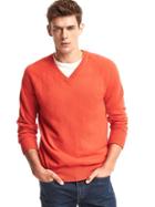 Gap Men Wool V Neck Sweater - Orange Pop