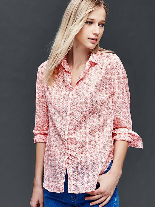 Gap Women Shirred Print Shirt - Orange Print