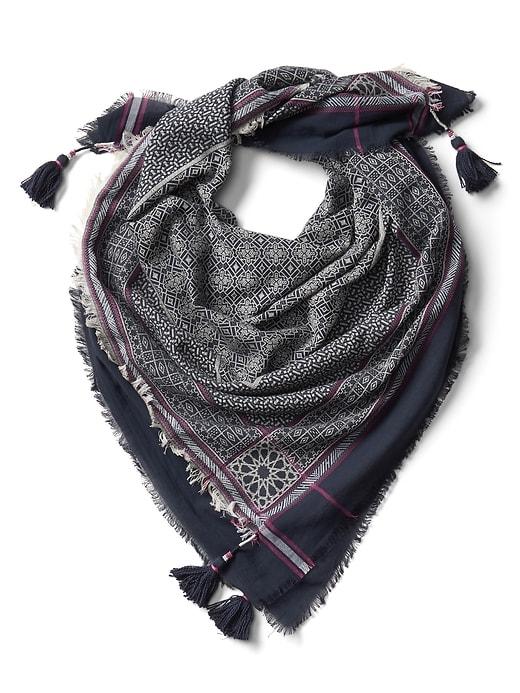 Gap Women Oversized Fringe Tassel Scarf - Navy Print
