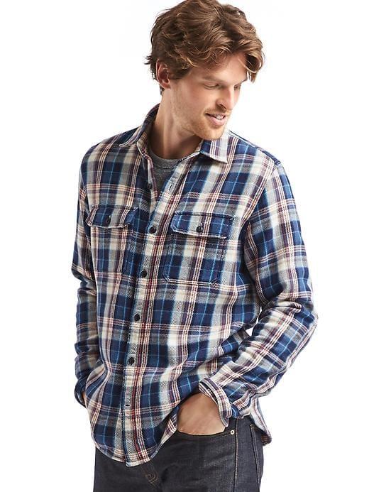 Gap Men Heavyweight Flannel Plaid Shirt - Tapestry Navy