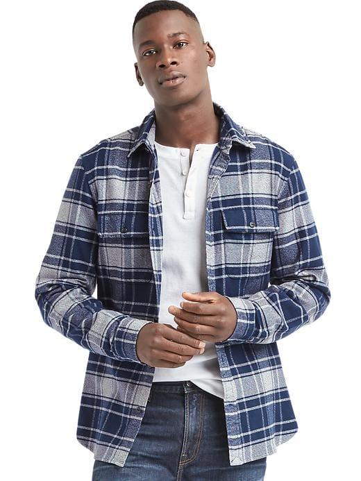 Gap Men Waffle Knit Henley Hoodie - Dark Night
