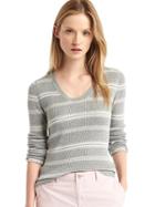 Gap Women Ribbed Stripe Pullover - Grey Stripe