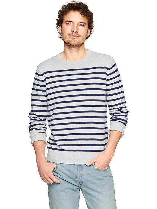 Gap Mens Long Sleeve Crewneck Striped Sweater - Stone Heather