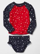 Gap Starry Rashguard Ruffle Trim Swim Two Piece - White Star Print