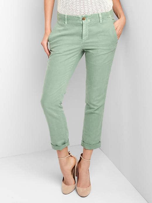 Gap Women Linen Cotton Garment Dye Slim Fit Girlfriend Chinos - Twig