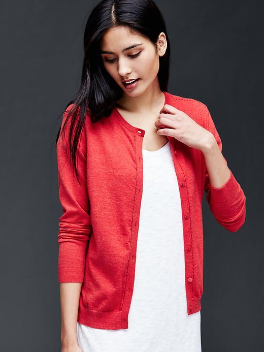 Gap Women Cotton Pointelle Trim Cardigan - Spring Coral