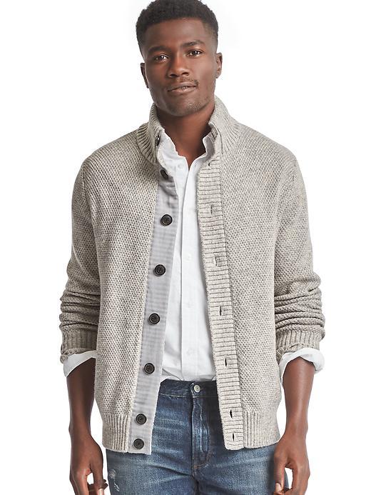 Gap Men Textural Mockneck Cardigan - Light Gray