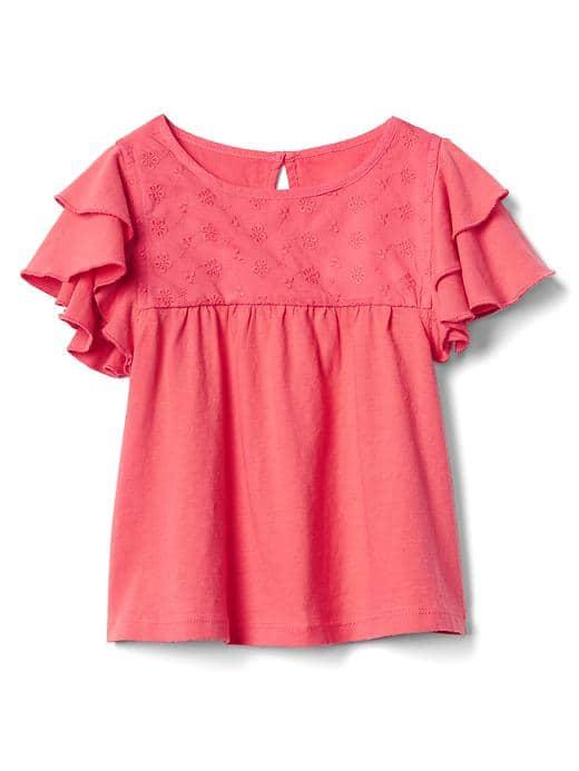 Gap Eyelet Keyhole Flutter Top - Neon Coral Sprint