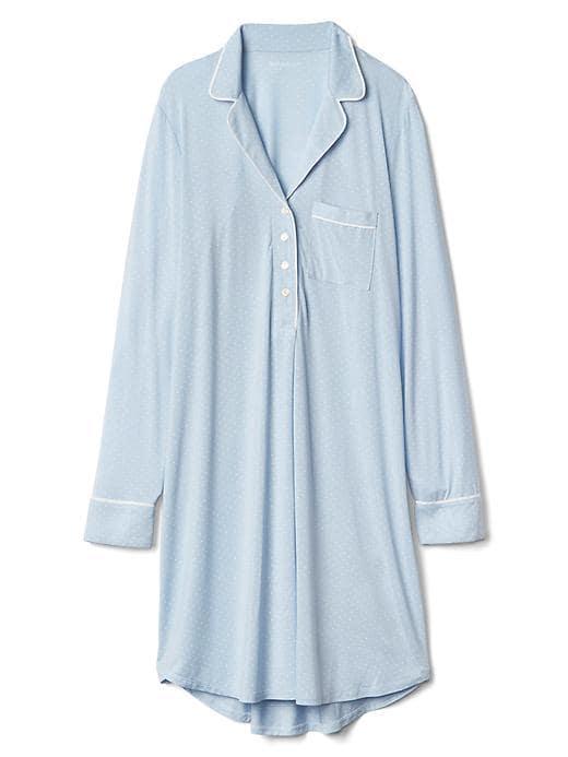 Gap Women Print Sleep Shirtdress - Ice Blue