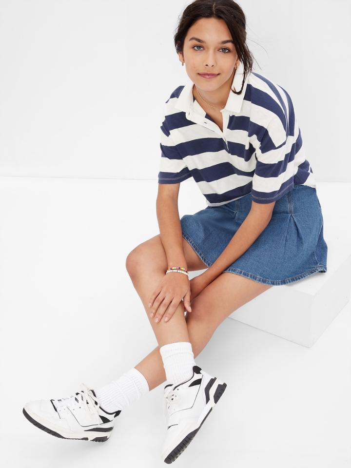 Teen Pleated Denim Skirt With Washwell