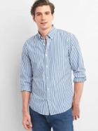 Gap Men True Wash Poplin Bengal Stripe Slim Fit Shirt - Admiral Blue