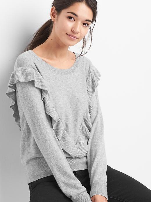 Gap Boatneck Ruffle Pullover - Heather Grey